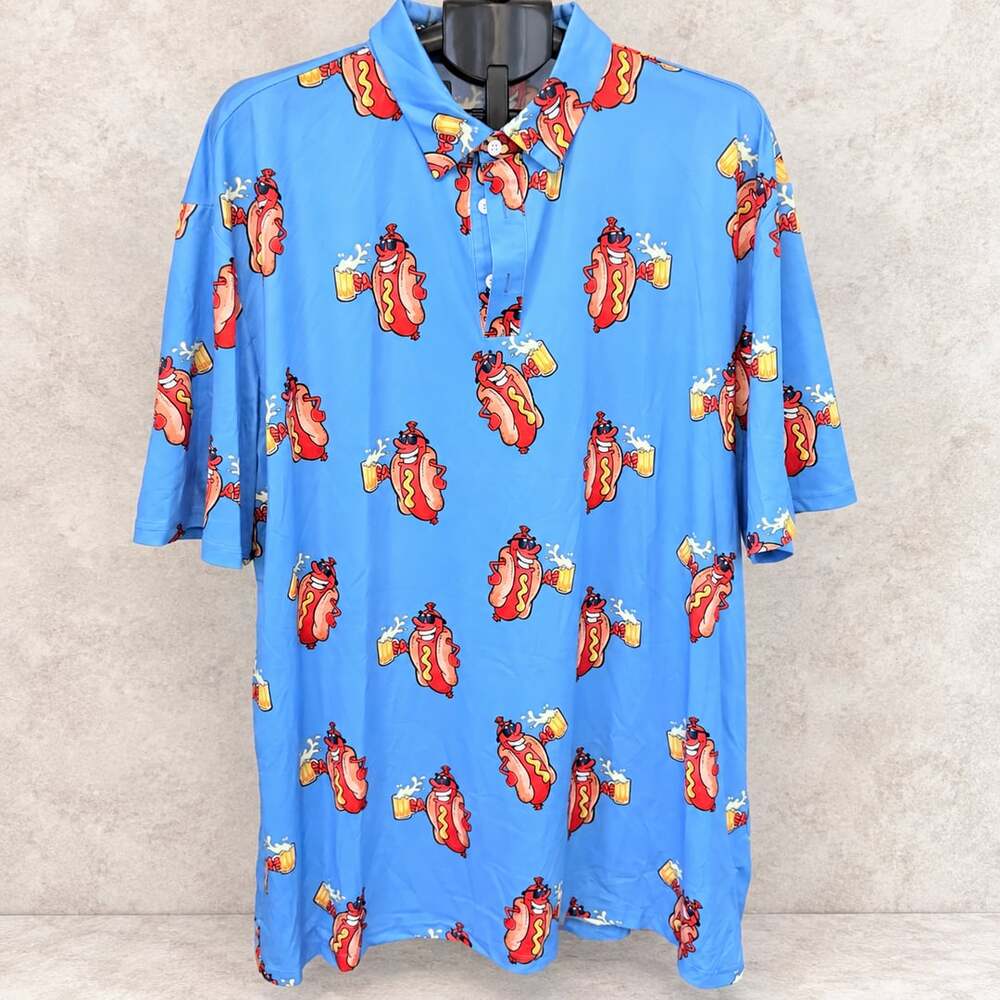 Unbranded 3XL Blue Hot Dog Beer Novelty Golf Polo Shirt Short Sleeve